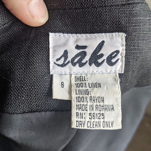 VINTAGE Black Linen Long Jacket wood buttons 8 - Picture 4 of 9